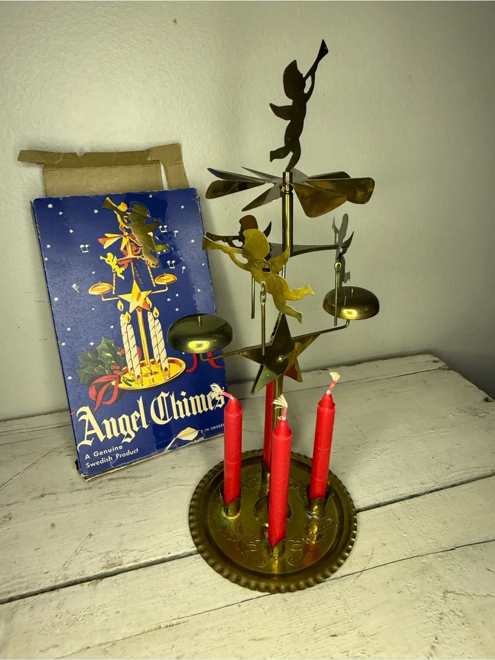Vintage IOB Christmas Angel Candle Sweden Chimes With Original Box & Candles
